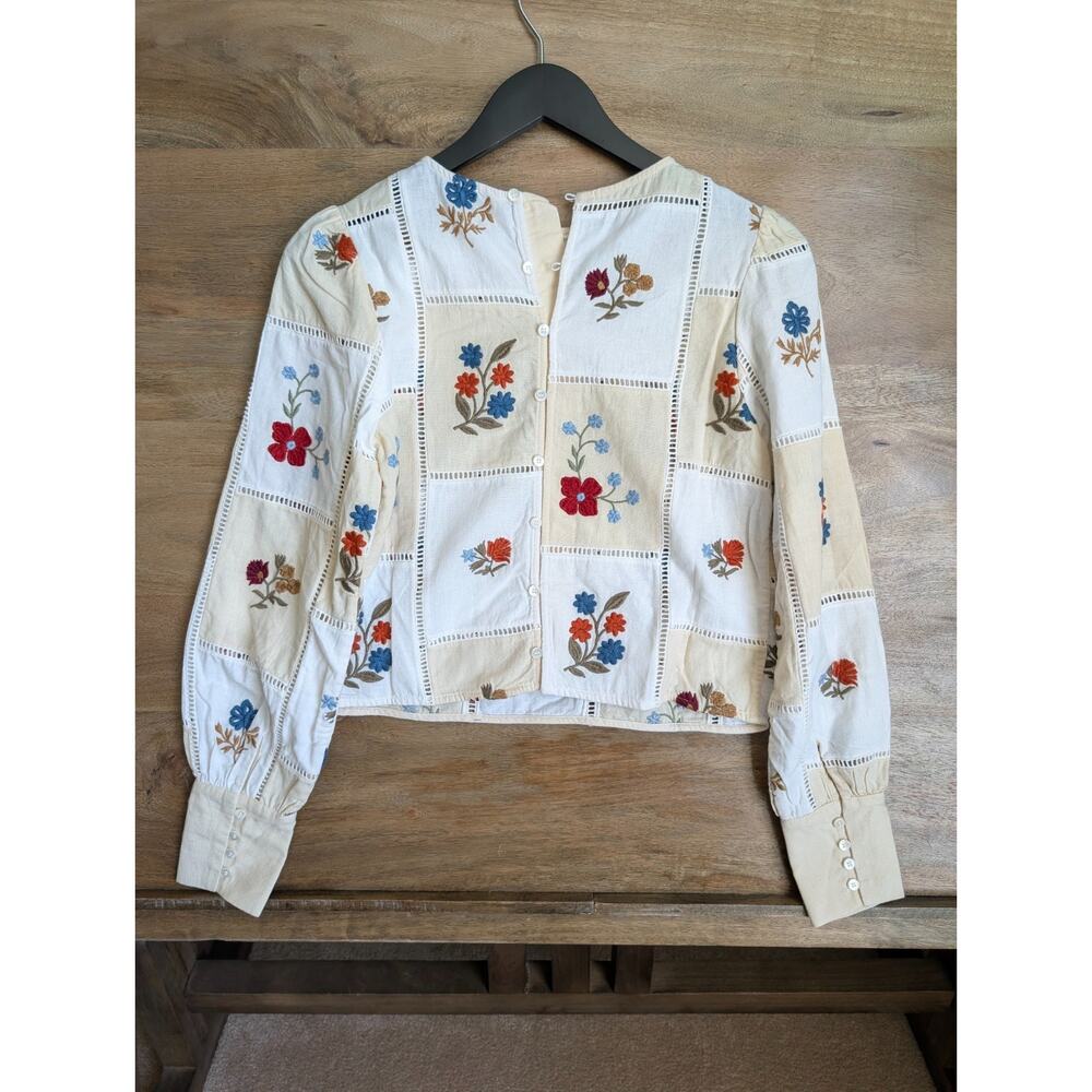 NWT Sézane x Baziszt Flaminette Shirt Women 2 34 White Floral Lace Trim - Picture 2 of 5